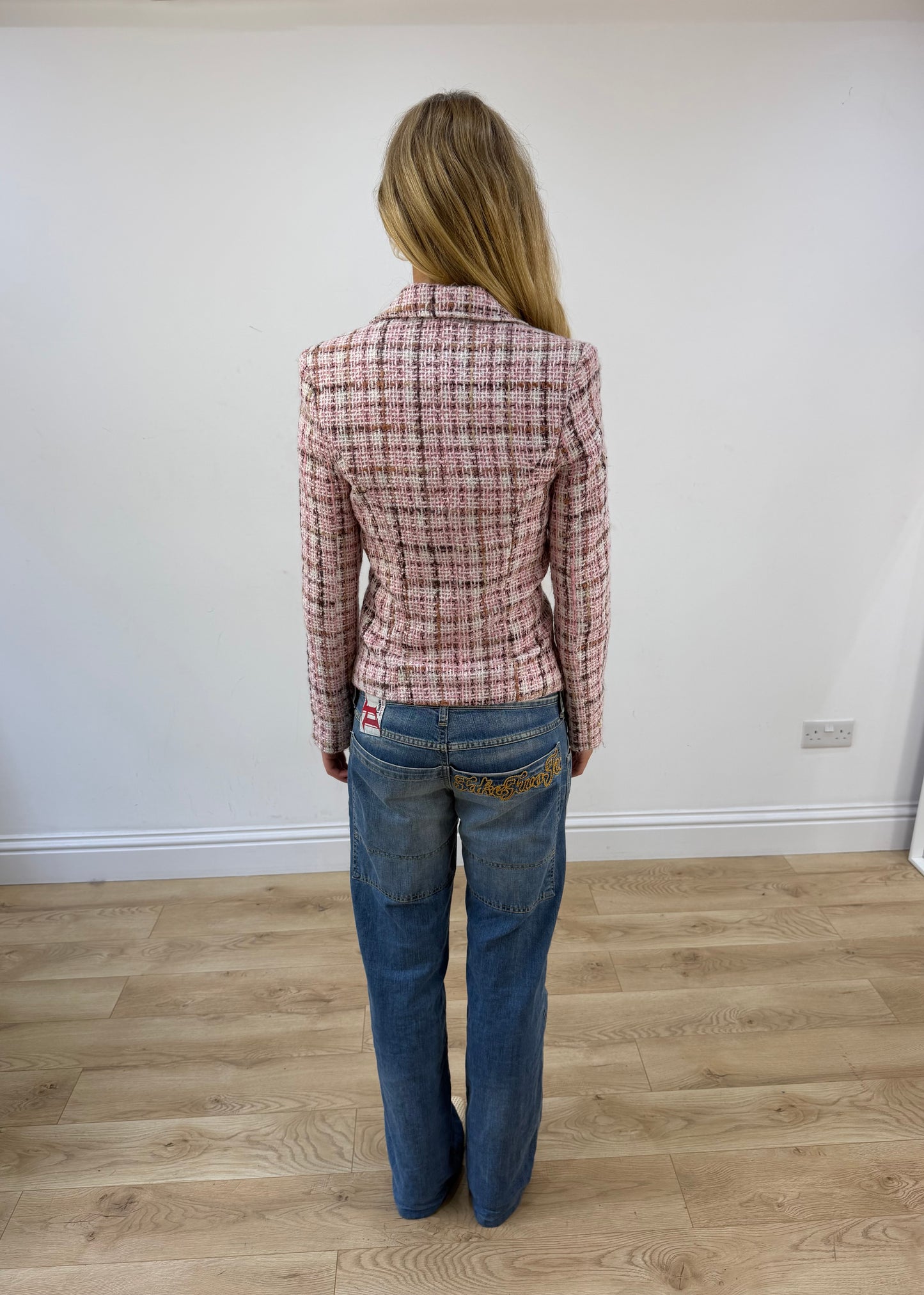 small pink and white en bisou tweed blazer image 8