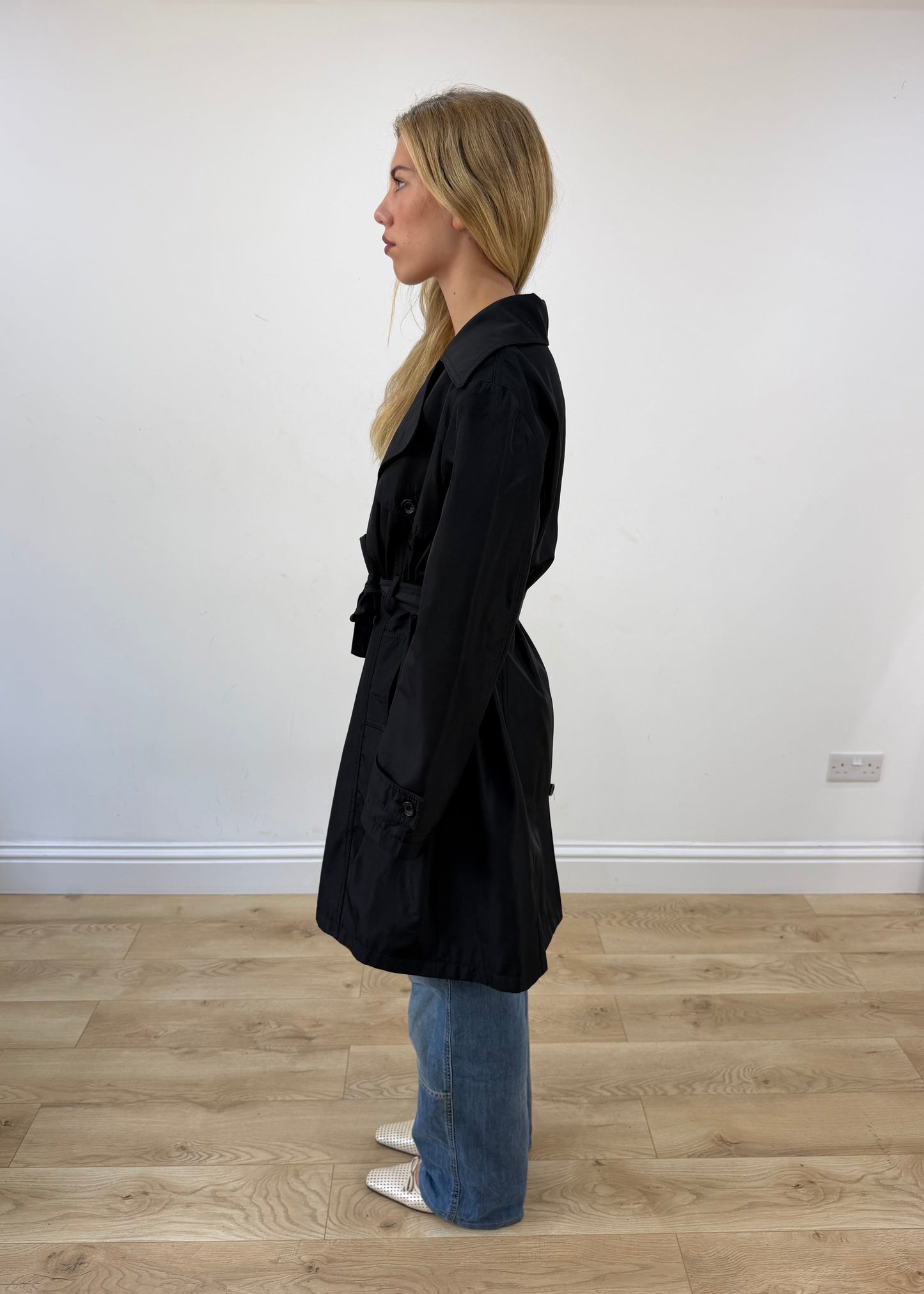 small/medium black burberry cropped trench coat image 6