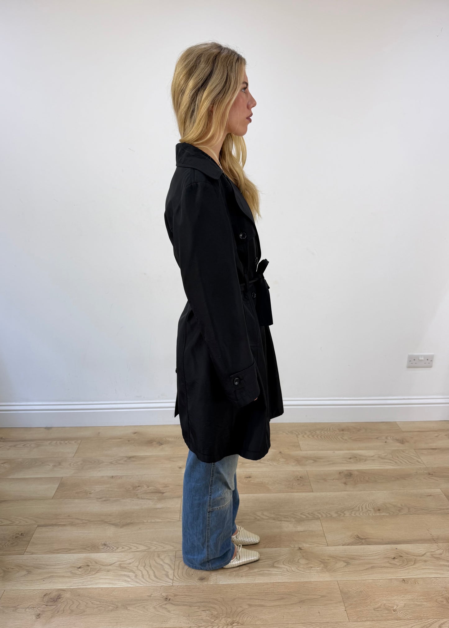 small/medium black burberry cropped trench coat image 7