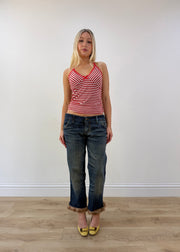 small red and white enzzo stripy tank top