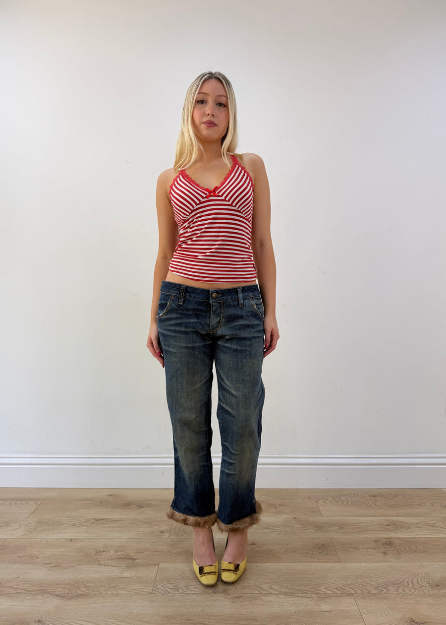 small red and white enzzo stripy tank top