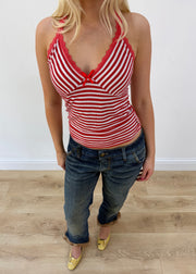 small red and white enzzo stripy tank top