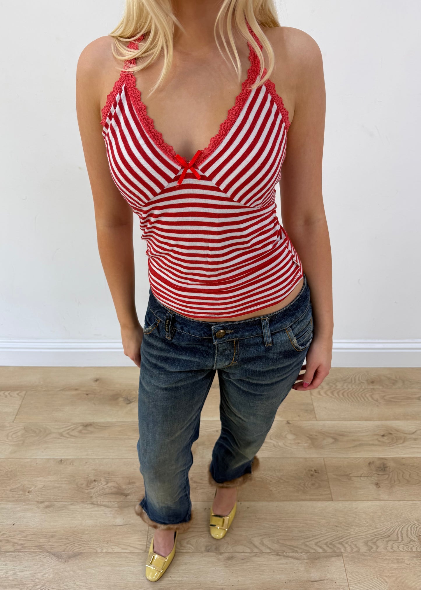 small red and white enzzo stripy tank top