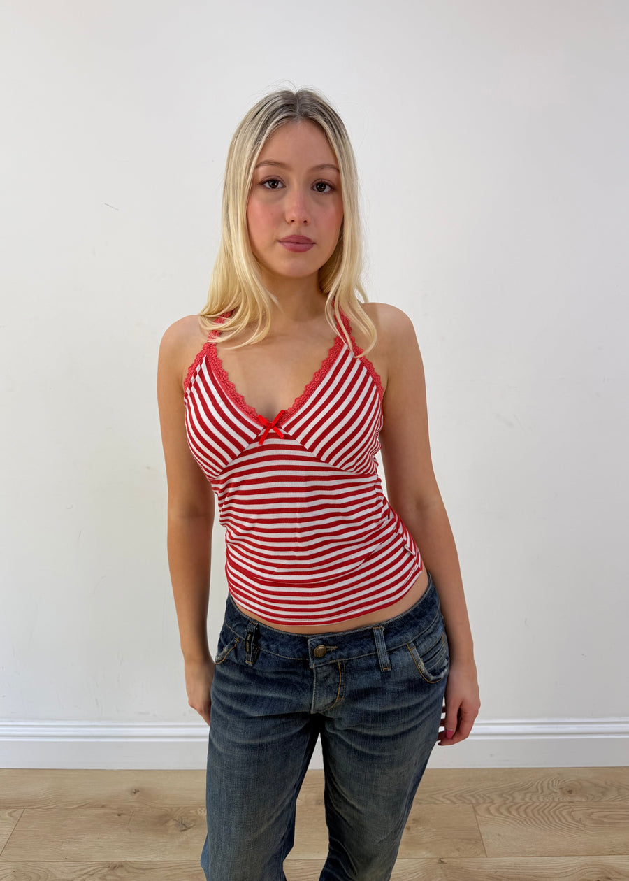 small red and white enzzo stripy tank top