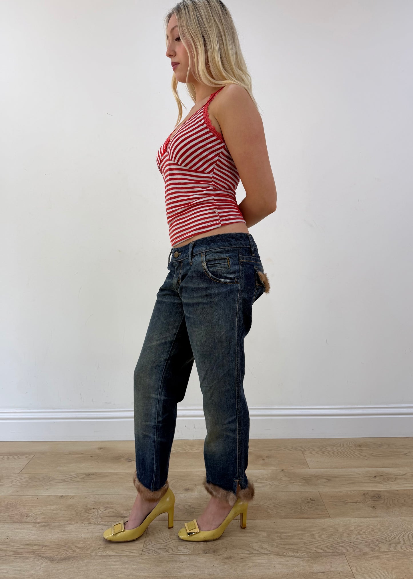 small red and white enzzo stripy tank top