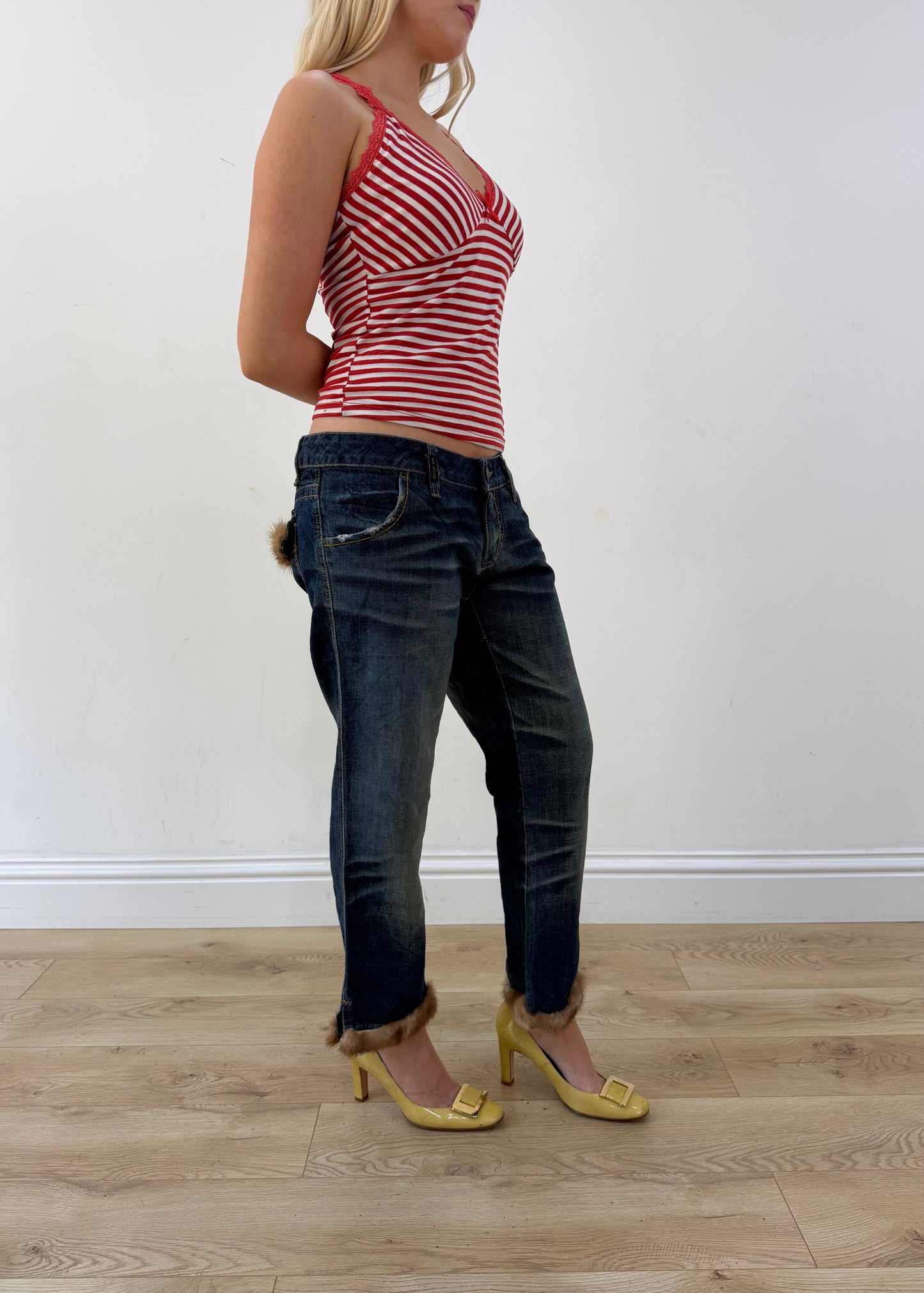 small red and white enzzo stripy tank top