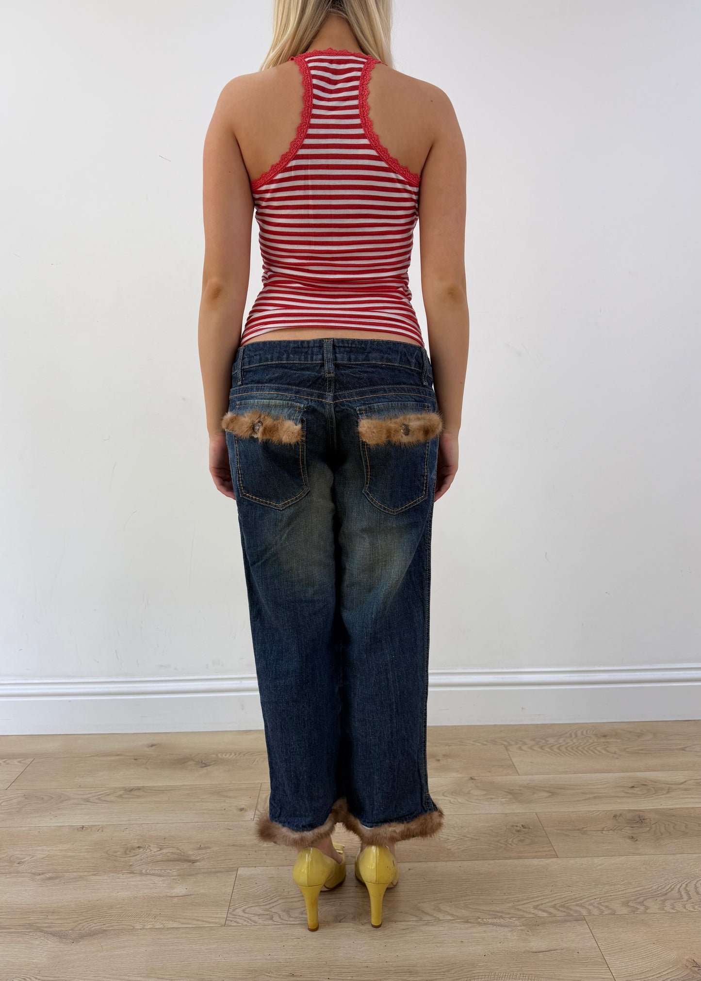 small red and white enzzo stripy tank top