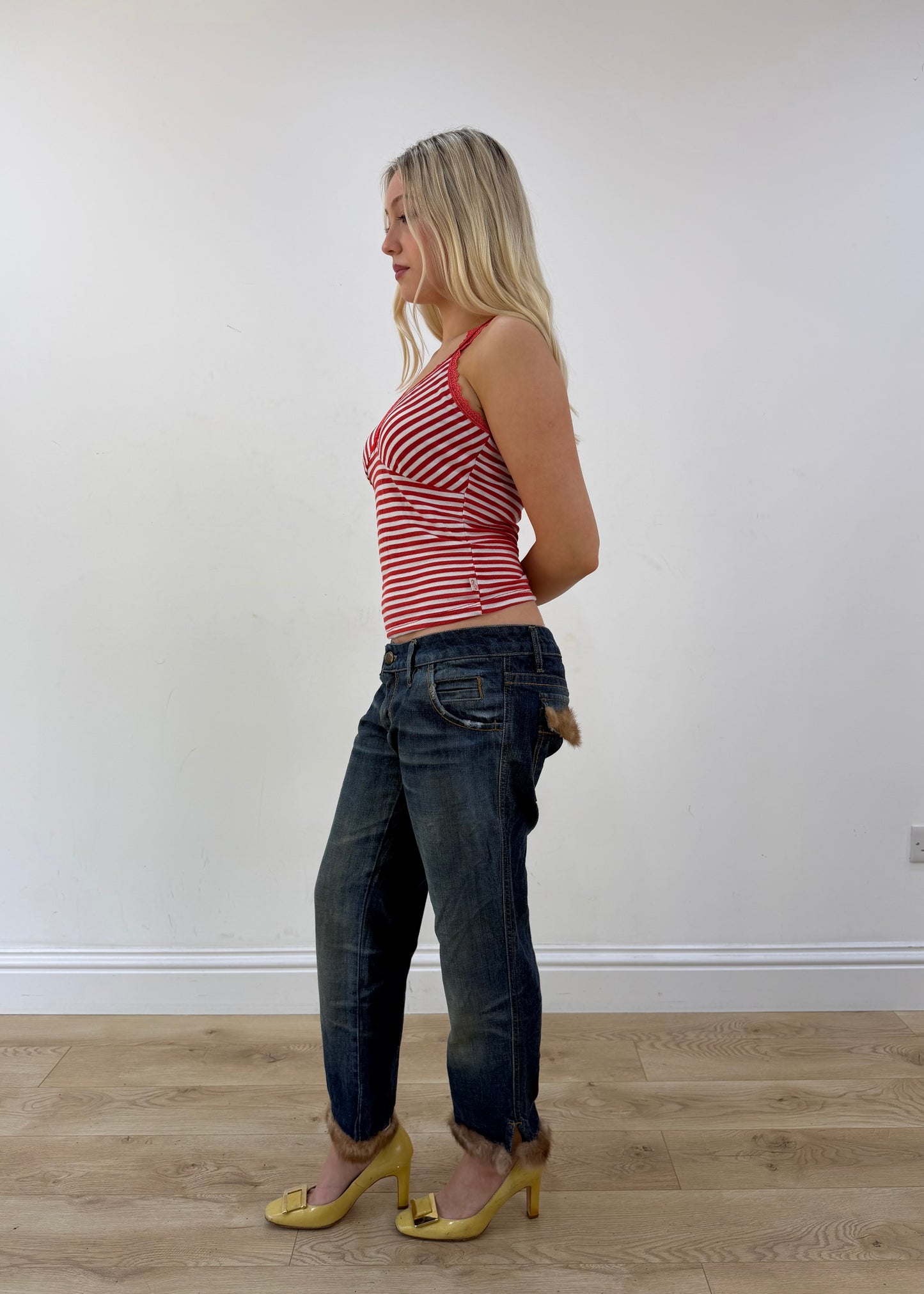 small red and white enzzo stripy tank top