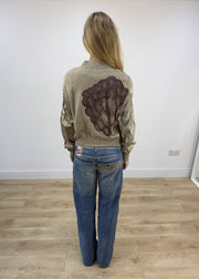 extra large metallic beige cream embellished bomber jacket back