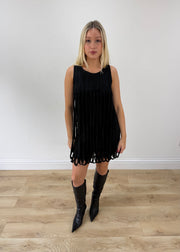 extra small black adèle fado silk fringe mini dress front
