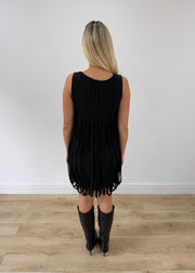 extra small black adèle fado silk fringe mini dress back