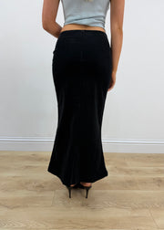 extra small black corduroy maxi skirt back view