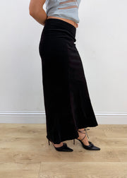 extra small black corduroy maxi skirt opposite side view