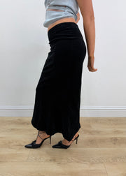 extra small black corduroy maxi skirt side view