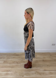 extra small grey midi dress with mesh overlay side