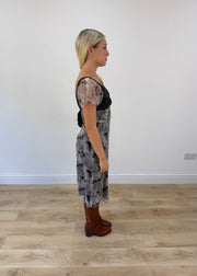 extra small grey midi dress with mesh overlay other side