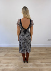 extra small grey midi dress with mesh overlay back