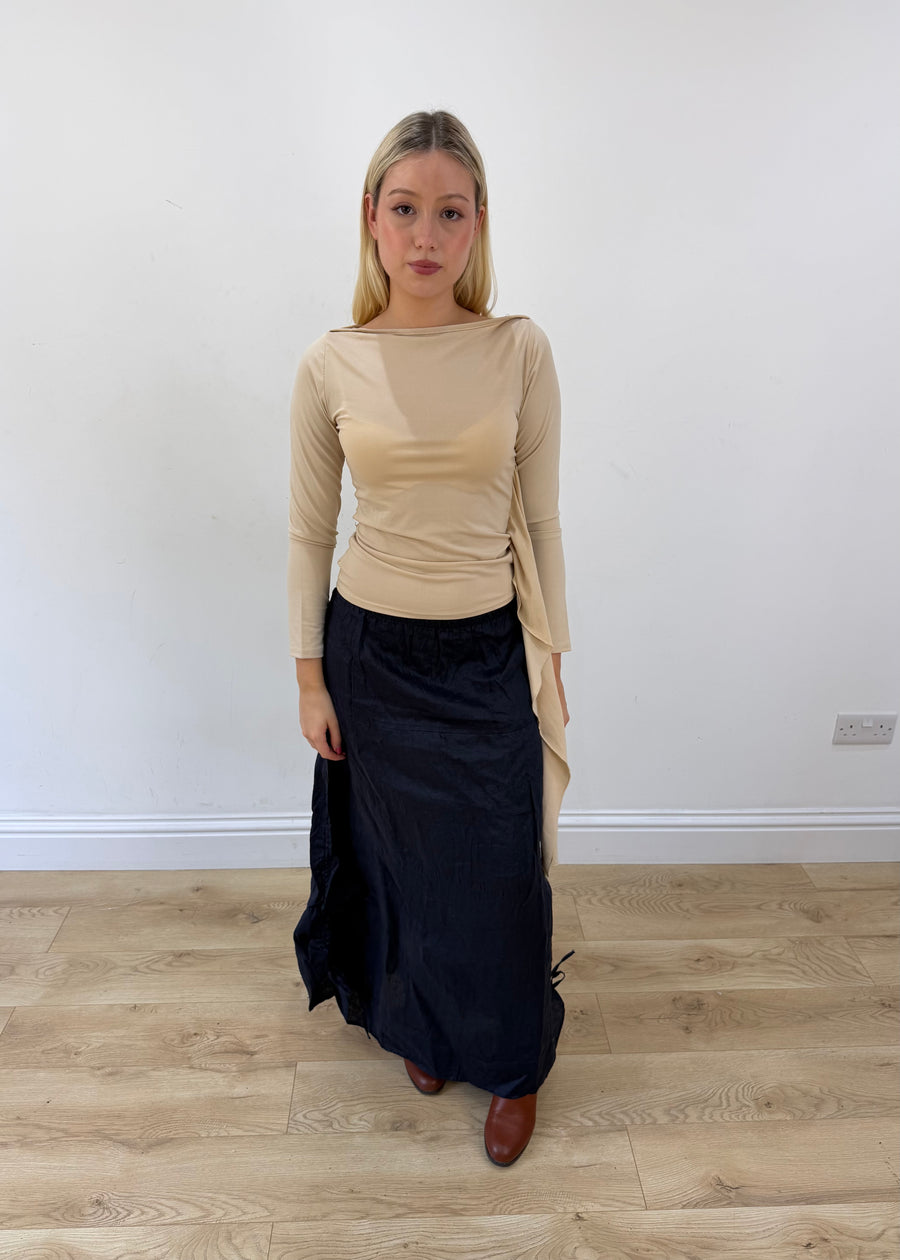 extra small navy blue maxi skirt front