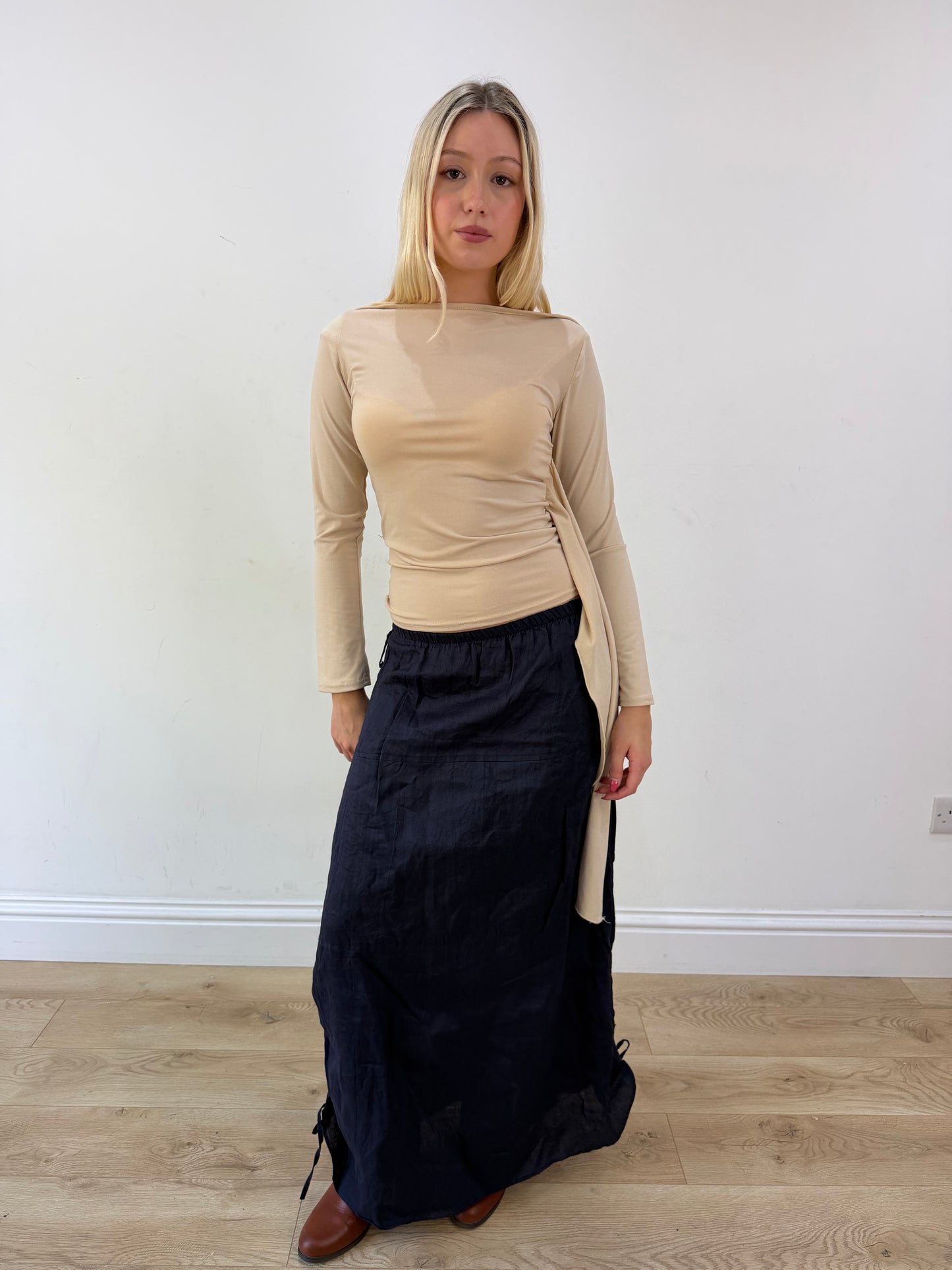 extra small navy blue maxi skirt zoomed front