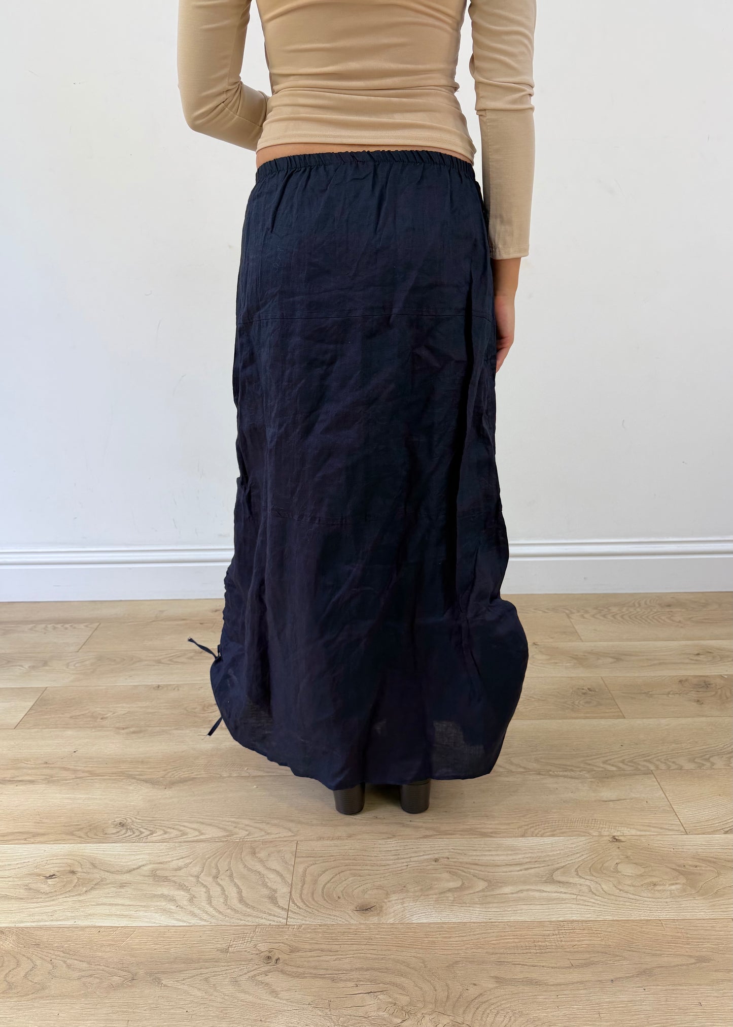extra small navy blue maxi skirt back