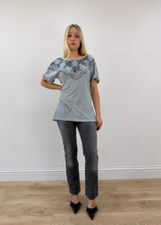 small/medium liu jeans blue lace print t-shirt