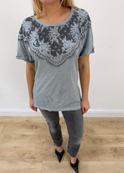 small/medium liu jeans blue lace print t-shirt