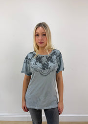 small/medium liu jeans blue lace print t-shirt