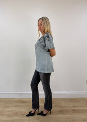 small/medium liu jeans blue lace print t-shirt