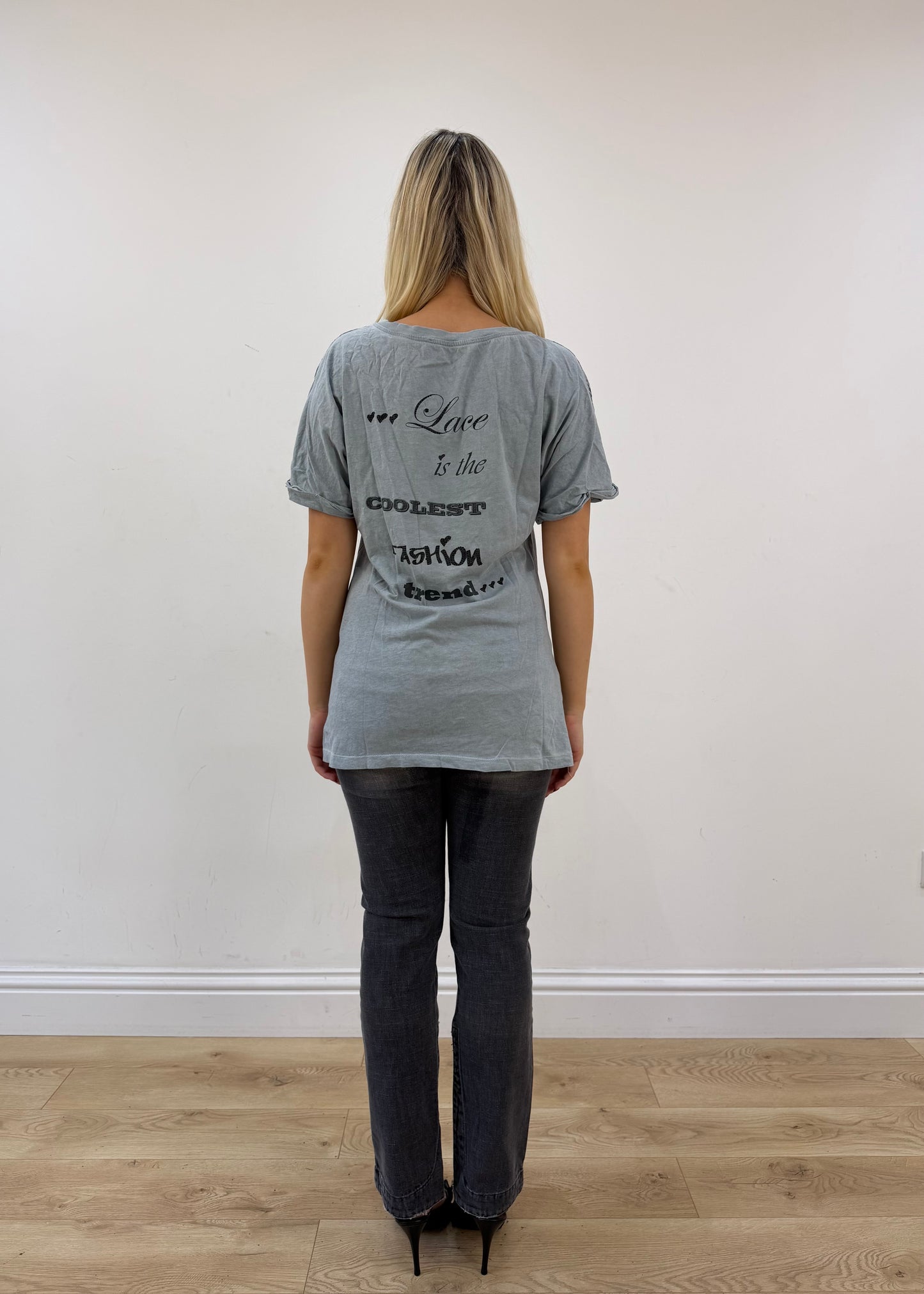 small/medium liu jeans blue lace print t-shirt
