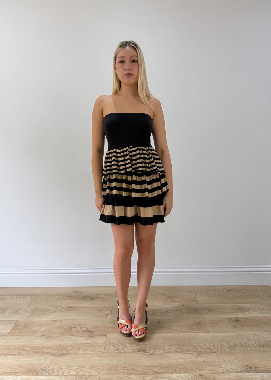 extra small black striped midi skirt full body front