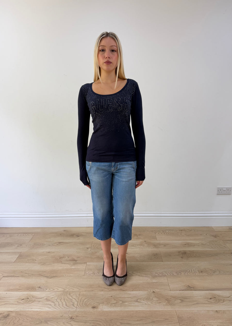 extra small blue guess long sleeve top full body front