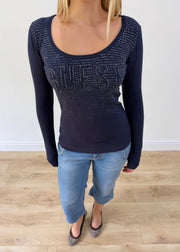 extra small blue guess long sleeve top aesthetic headless