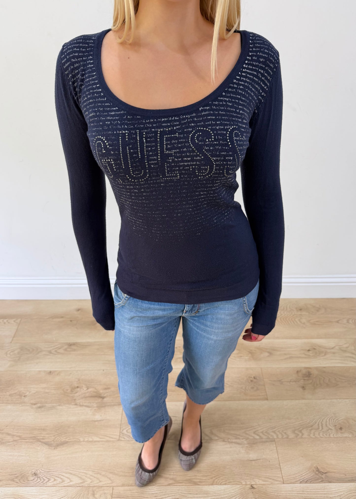 extra small blue guess long sleeve top aesthetic headless