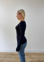 extra small blue guess long sleeve top side