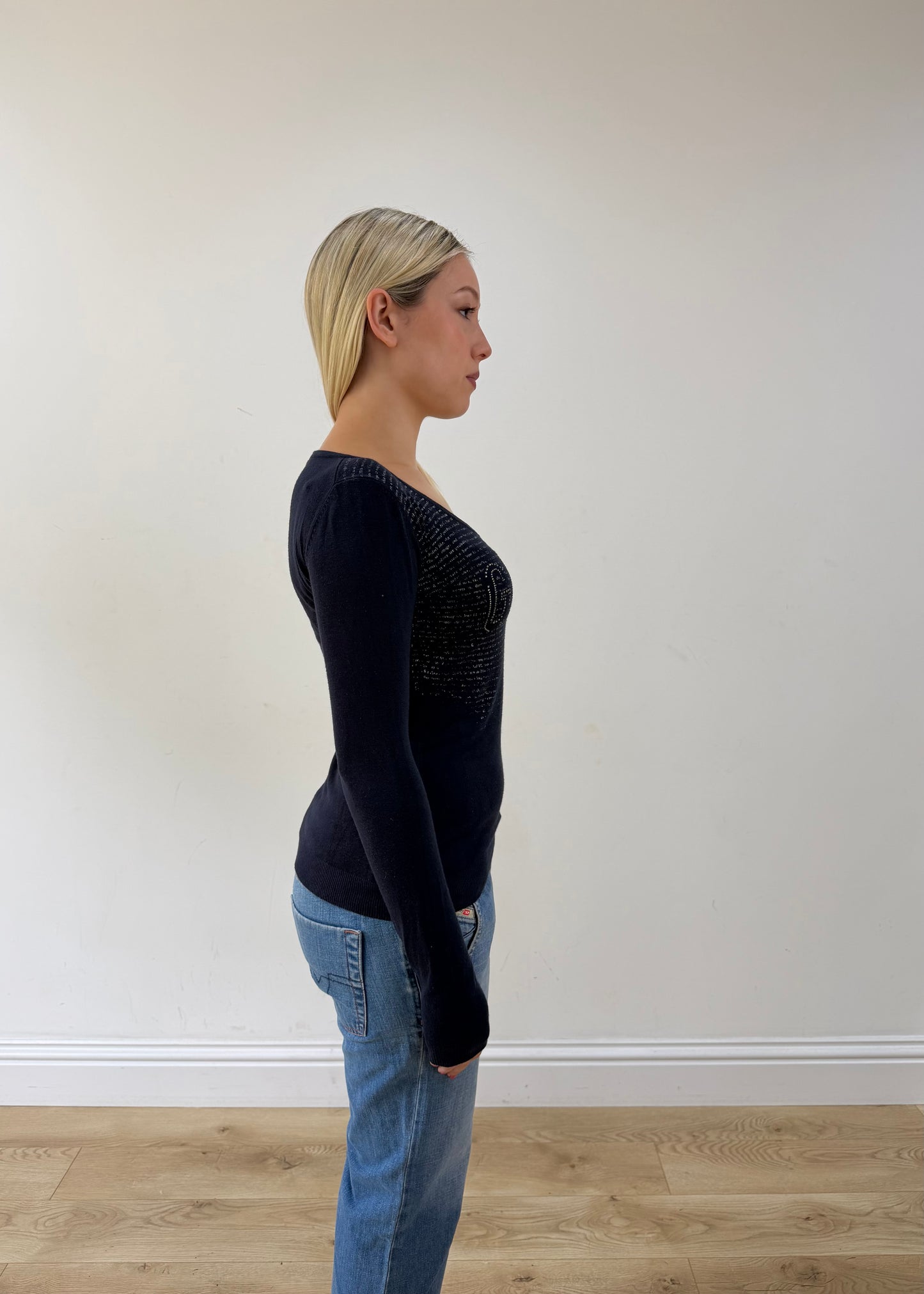 extra small blue guess long sleeve top other side