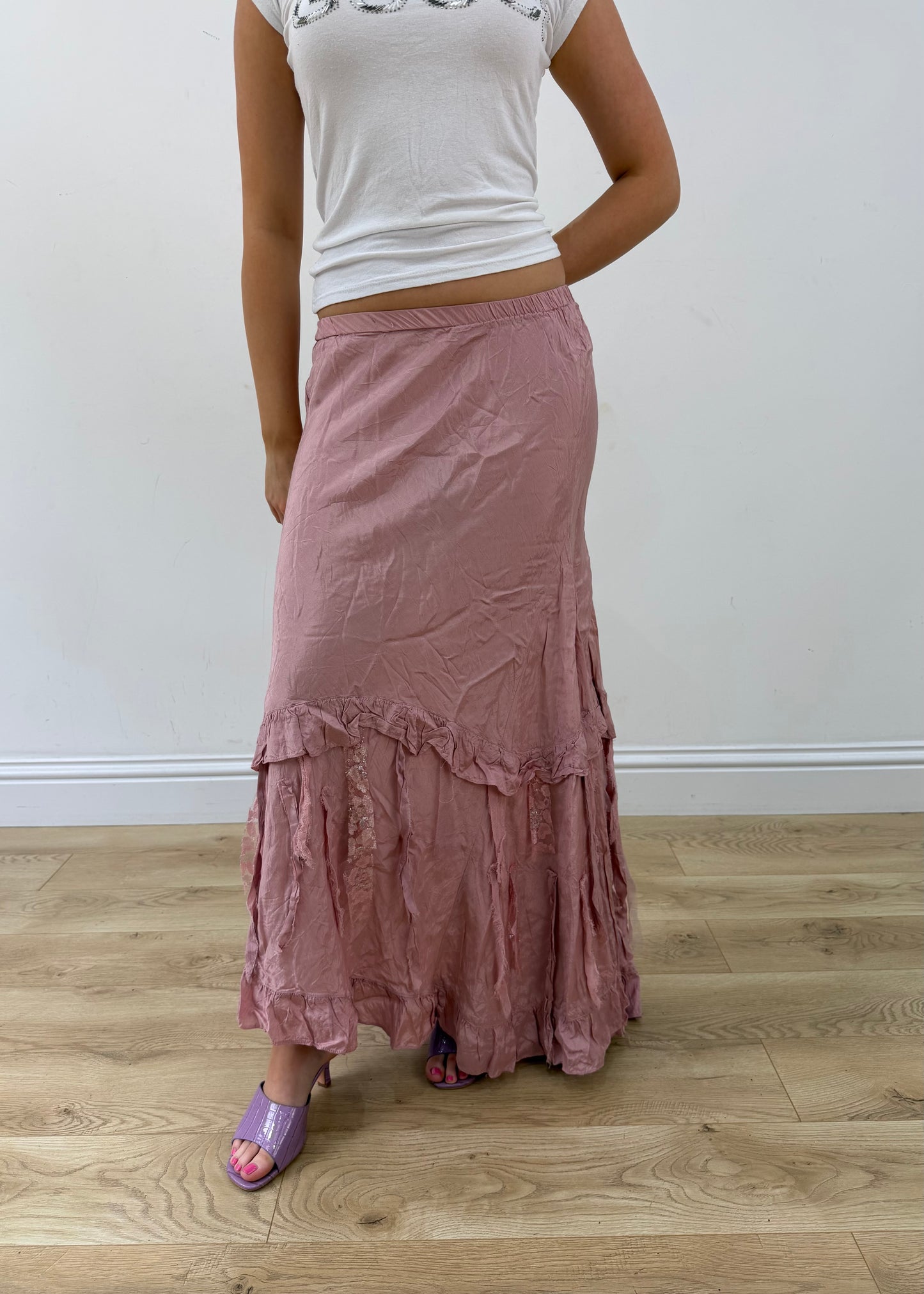 extra small pink asymmetric maxi skirt aesthetic headless