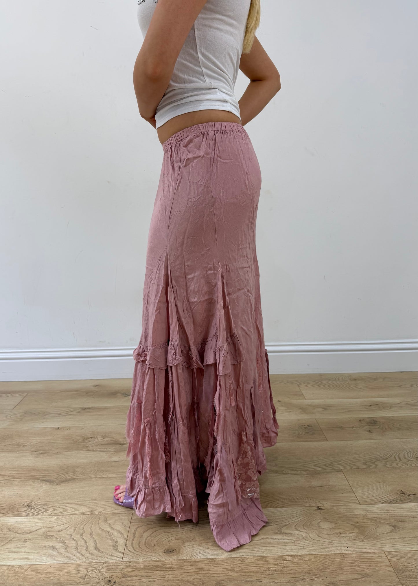 extra small pink asymmetric maxi skirt side