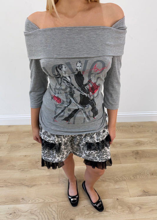 small grey off the shoulder top aesthetic headless