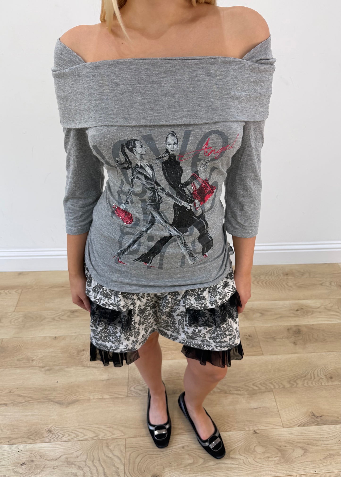 small grey off the shoulder top aesthetic headless