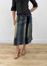medium blue denim striped midi skirt aesthetic headless