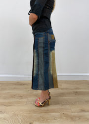medium blue denim striped midi skirt side