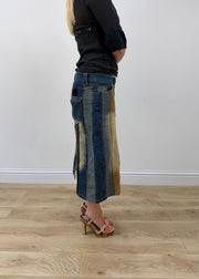 medium blue denim striped midi skirt other side