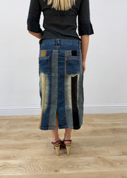 medium blue denim striped midi skirt back