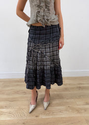 medium grey plaid midi skirt zoomed front