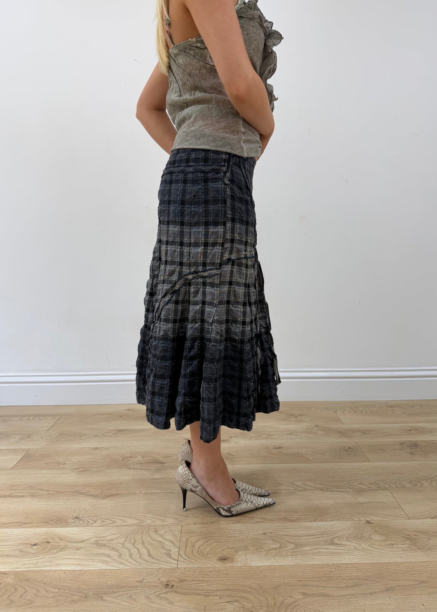medium grey plaid midi skirt other side