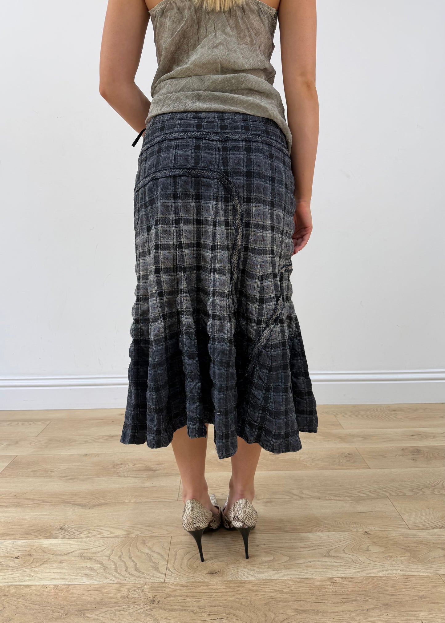 medium grey plaid midi skirt back