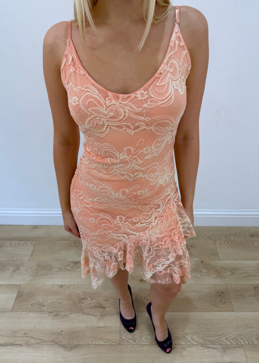 small pink asymmetric midi dress aesthetic headless
