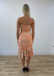 small pink asymmetric midi dress back