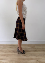 small purple plaid fluted midi skirt other side