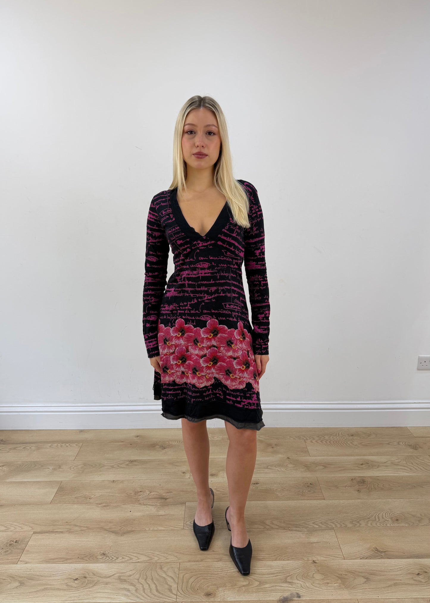 small black desigual mini dress full body front